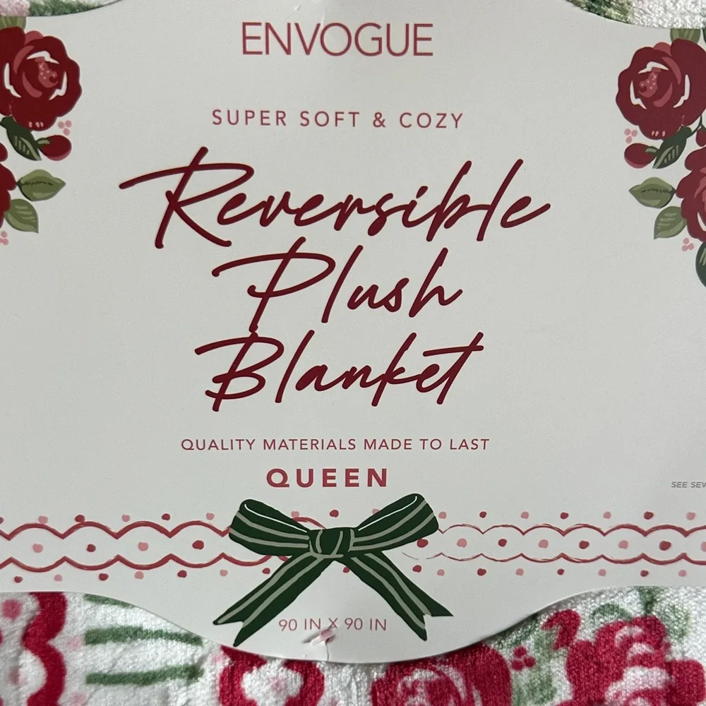 Envogue Reversible Plush Blanket Holiday Christmas Queen Red Rose 🌹 NEW!